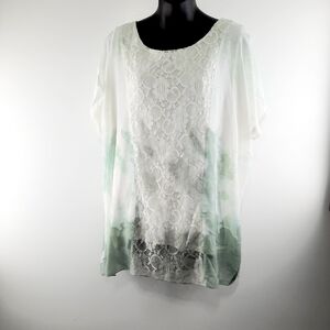 ` Elegant Lace Women's Blouse - White and Green